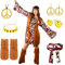 Moiuguli Hippie Kostüm Damen Set, Faschingskostüm Damen Hippie Kleid, 60 er 70er Jahre Bekleidung Damen, Karneval Disco Outfit mit Brille, Haarband, Halskette, Ohrringen, Knöchelsocken, Kopftücher