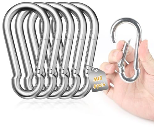 LALAGO mousqueton inox à ressort, 5 pièces M10 100 mm x φ10 mm, lot de grands mousquetons, acier inoxydable 304, multifonction pour balançoire, camping