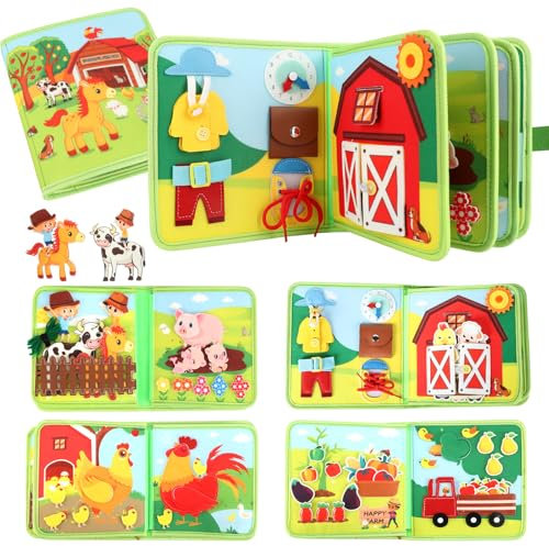 Kyteazr Busy Board Montessori Spielzeug ab 1 Jahr, 25‑in‑1 Bauernhof Quiet Book für unterwegs, Baby Geschenk für Mädchen & Jungen, unterhaltsames Kinderspielzeug zur frühkindlichen Förderung