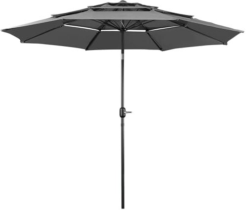 Yaheetech Sonnenschirm mit 3-lagigem Dach Φ 324 cm Neigbarer Gartenschirm UV-Schutz belüftet Marktschirm Outdoor Schirm Rund Sonnenschutz für Garten/Balkon/Terrasse/Strand, Grau