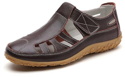 Stivali da donna con tacco e molletta larghi, sandali estivi da donna, cuciture traforate, tacco spesso, taglie forti, punta aperta, sandali casual da donna tacco piccolo, marrone, 35 EU X-Étroit