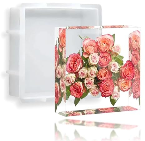 HUA JET Silikonformen Gießformen Quadrat Silikonform für Epoxidharz DIY 17 cm Harzform zur Blumenkonservierung & Möbeldekoration, Büroaufsatz Buchstütze Tischdekoration, Mold(Quadrat)