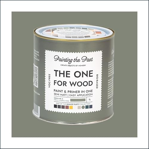 The One for Wood Paint & Primer 1L Green No. 8 Freshly Chopped Herbs | Semi Matt Finish, Bio-Based & VOC-Free Formula for Wooden Furniture & Surfaces | Durable & Easy Indoor Home Decorating