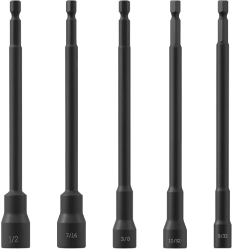 Eieenotee Magnetic Nut Driver Set for Impact Drill Extra Deep Hex Bit Socket Bolt Nut Driver Bit Set -V Steel Magnet Socket Set,