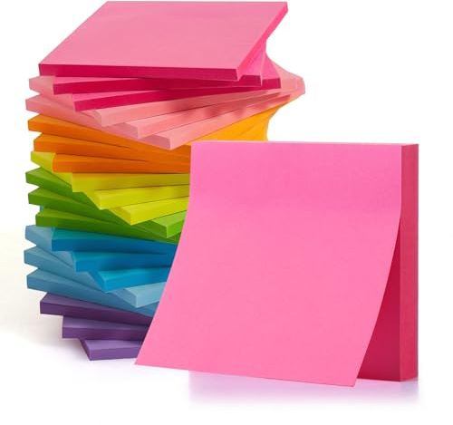 KIFZM Lot de 24 blocs de notes autocollantes 76 x 76 mm, autoadhésif 7,6 x 7,6 cm pour présentations, bureau, maison, carnet (Couleurs vives)