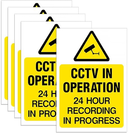 CCTV Camera Warning Sign Stickers, CCTV in Operation Sign(10 cm x 7.5cm) | CCTV Camera Security Self Adhesive Reverse Window Sticker Signs for Indoor/Outdoor Use(5 Pcs)