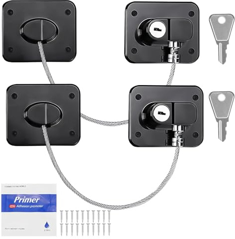 PARFCO 2 Piezas Candado Nevera con Llaves, Seguridad Ventanas Niños, Cierre Adhesivo con Tornillos, Negro, para Puertas, Frigorífico y Lavadora