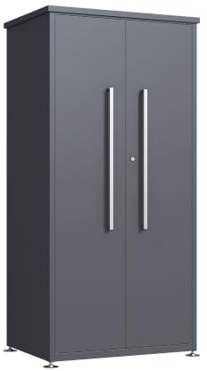 WESTMANN Capsa Gartenschrank Metall | 90x65x187 cm | pulverbeschichteter Stahl | Anthrazit RAL 7016 | wetterfest | mit Boden & Zubehör | abschließbar | höhenverstellbare Füße