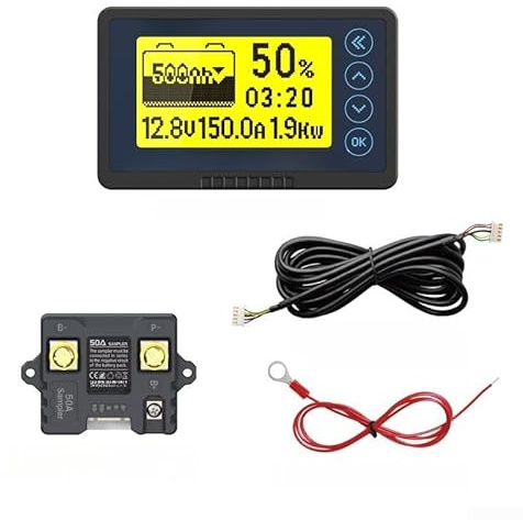 RV Battery Capacity Monitor 8-120V Coulomb Meter with 0.5% Accuracy for Lithium Iron Phosphate and Acid Systems, 750A Shunt, Multi-Parameter Display(A)