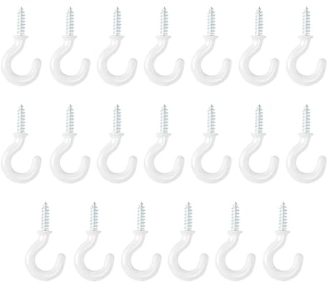 JWJDSAK White Metal Screw-in Cup Hooks, 20 Pcs Mini Small Hooks for Hanging Plants Indoor/Outdoor, Ceiling Hooks for Wood, Home Organization & Decoration
