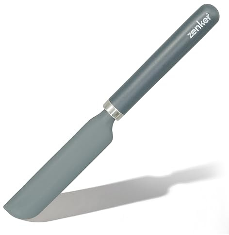 Zenker Silicone Long Spatula, Plastic Rounded Handle, Grey, 32.5x3.5cm | for Scraping Jars and Hard to Reach Places, For Icing or Cake Decorating, Safe on Coated Pots and Pans, Dishwasher Safe