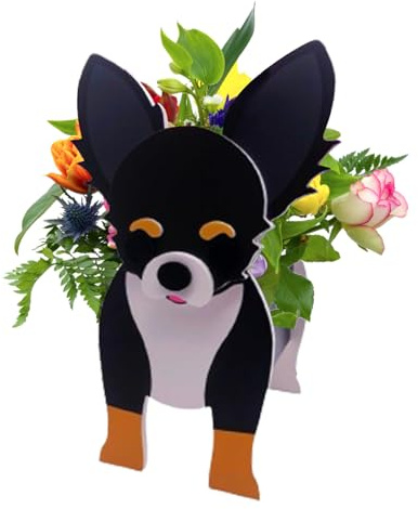 Chihuahua - Maceta para cachorros, maceta para perros Chihuahua, macetas blancas y negras | maceta decorativa de 9,4 pulgadas para suculentas, flores, casa,