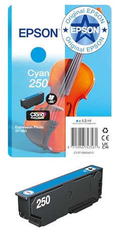 Original Epson 250 Violin Singlepack Tintenpatrone | Cyan | 1x 4,8 ml | Original Epson Tinte für optimale Ergebnisse