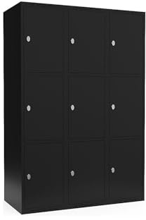 kaiserkraft | 3er-Schließfachschrank Fydor | 3 Abteile | Schwarz | B 1200 mm | Flache Dachform | Vorhängeschloss