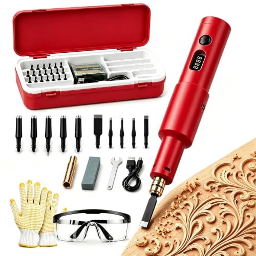All in One Electric Carving Tool Set with 40W Power and 5 Speeds (Red,10head)