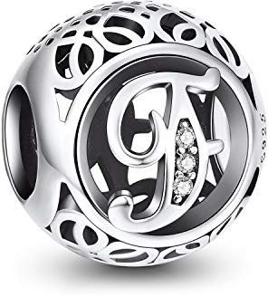 NINGAN Charm-Anhänger, 925 Sterlingsilber, Motiv: Buchstabe des Alphabets, für Armbänder, kompatibel mit europäischen Armbändern