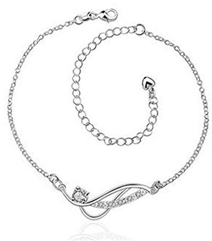 Boowhol Zirkon 925 Sterling Silber Twist Infinity Unendlich verstellbar Fußkettchen Fußkette für Damen Mädchen Männer (Silber)