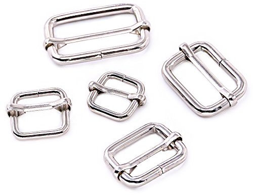 Swpeet 50pcs 5 Sizes Metal Rectangle Adjuster Triglides Buckle for Belt Hardware (Silver), silver, 25