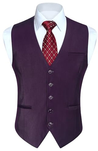 Enlision, Gilet da uomo per feste formali e matrimoni, in cotone, tinta unita Viola XXL