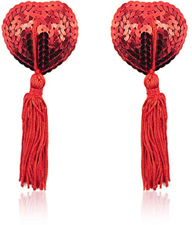 AISOO 4 Paire Sexy Cache-tétons de Sequins adhésifs avec pétales Autocollant et Houppes Nipple Cover Pansement de Poitrine de Couverture Cache-Seins de Mamelon (Rouge, M)