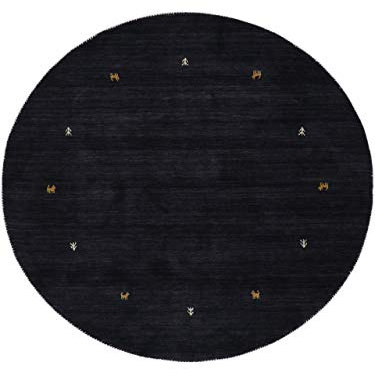 carpetfine Wollteppich Gabbeh Uni Rund Schwarz Ø 120 | Moderner Teppich für Wohn- und Schlafzimmer