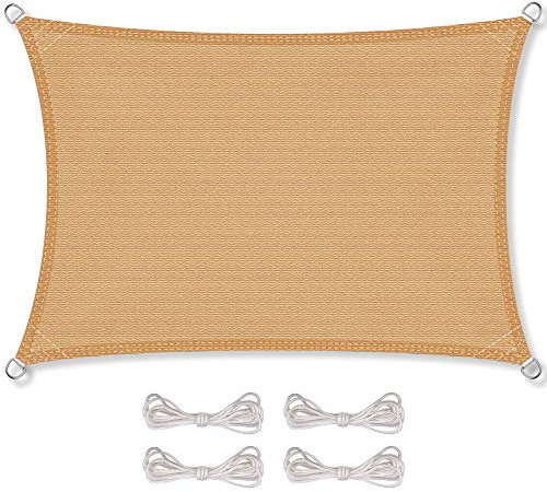 CelinaSun Sonnensegel inkl Befestigungsseile HDPE Basic Rechteck 2 x 4 m sandbeige Sonnenschutz atmungsaktiv