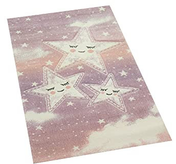 Teppich-Traum Kinderzimmer Teppich Spielteppich Himmel Wolken Sterne Design rosa Creme Größe 80x150 cm