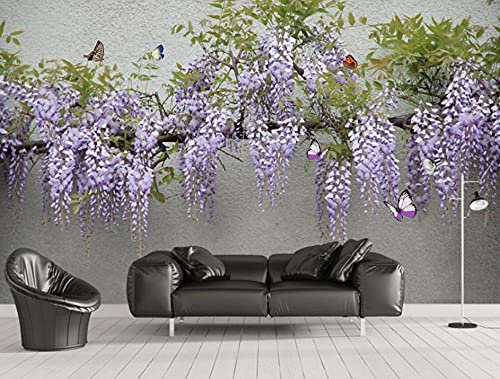 3D-Tapete Vlies-Tapete Weinblume Schmetterling: 3D Tapete Fototapete Vlies Wand Tapete Wandbilder Wohnzimmer Schlafzimmer Kinderzimmer Dekoration Moderne Wanddeko - 350X256cm