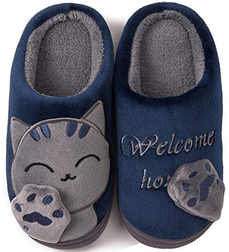 ChayChax Carino Cartone Animato Pantofole da Casa Bambini Uomo Donna Inverno Peluche Ciabatte Interne Comode Caldo Scarpe di Cotone Invernale, Blu, 35/36 EU=Produttore 36/37