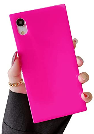 Cocomii Square iPhone Xs Max Case - Square Neon Plain Color - Slim - Lightweight - Glossy - Fluorescent Solid Color - Luxury Aesthetic Cover Compatible with Apple iPhone Xs Max 6.5 (Neon Pink)