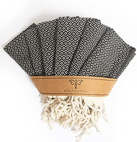 Smyrna Vintage- Geschirrtücher aus 100% türkischer Baumwolle - 6 Stück|30x45 cm|Beste Qualität|Hand-/Geschirrtücher für Hotels,SPA,Bad,Küche|Hergestellt in der Türkei|Schrumpft nicht|Flanell - Schwarz