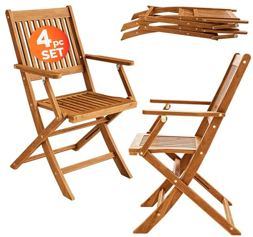 CASARIA Sydney Set of 4 FSC Acacia Wooden Folding Garden Dining Chairs | Weatherproof Foldable Wooden Dining Chairs for Garden Patio Balcony Terrace Decking Camping Bistro and Outdoor Seating Use
