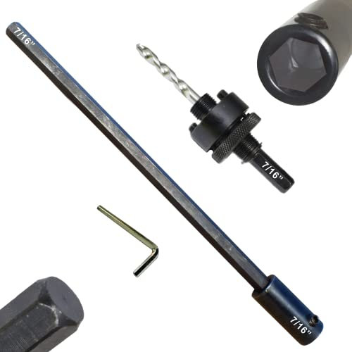 Extension de scie cloche de 30,5 cm avec mandrin – Extrémités hexagonales de 7/16 po – Femelle 7/16 vers mâle 7/16 – Avec foret pilote TCT – Trous profonds dans le bois et la maçonnerie – Extension de