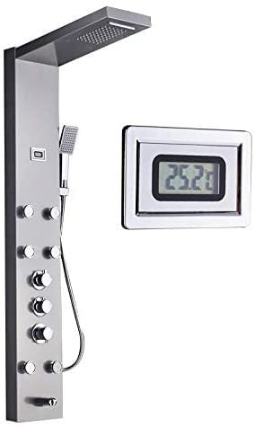 Duschpaneel mit Thermostat aus rostfreiem Edelstahl mit Temperaturanzeige und 6 Massagedüsen Farbe: Nickel