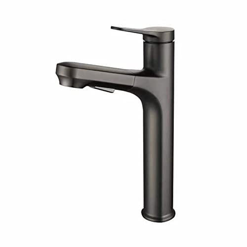 Wasserhahn Bad Ausziehbar Waschtischarmatur Hoch Waschtischarmatur mit Handbrause 2 Strahlarten Brause Waschbeckenarmatur Pistolengrau