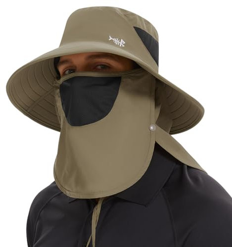 Bassdash Chapeau de Soleil Respirant UPF 50+ avec Couvre-Visage Amovible et Rabat de Cou Chapeau Unisexe à Large Bord résistant à l'eau pour la pêche la randonnée l'extérieur Les Hommes et Les Femmes