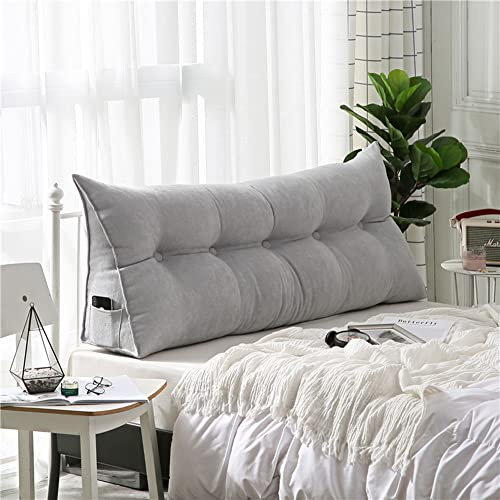 RAKTOV Großes Kopfteil-Kissen für Schlafzimmer, abnehmbarer Samtbezug, Rückenkissen für Tagesbett, dreieckige Bett, Kopfstütze, Rückenstütze, Lesen, Rückenlehenkissen, 80 x 50 x 20 cm, Grau