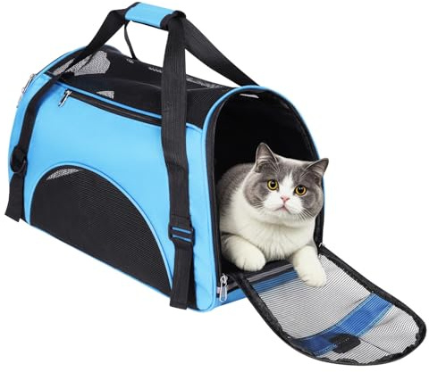 Hundetasche Netzgewebe Atmungsaktiv Katzentransportbox Faltbar Hundetragetasche Waschbar Matte Kleintiertasche Einstellbar Schultergurt Katzentasche Abnehmbar Transporttasche Hunde Katzen Welpen