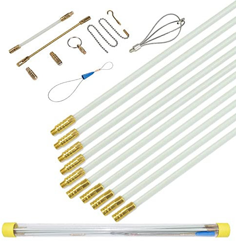 Fibreglass Fish Tape Cable Rods Fish Stick Wire Running Fish Tape Kit 43 cm x 10 Connectable Cable Puller Pull the Electric Wire Rods with Hooks and Eyelet Pasta