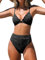 CUPSHE Damen Bikini Set Triangel Wellenkanten High Waist Bademode Jacquard Blumenmuster Zweiteiliger Badeanzug Swimsuit Schwarz M