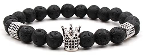 Musihy Perlenarmband Silber, Bracelet Beads Krone Und Sechseckige Säule Armband Perlen Gummizug Umfang 19CM