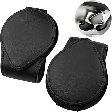 Fousenuk Porta Occhiali da Auto, 2 Pezzi Porta Occhiali per Auto Accessorio Magnetico Occhiali in Pelle per Visiera Parasole Auto, Contiene Biglietti da Visita, Biglietti del Parcheggio, ECC, Nero