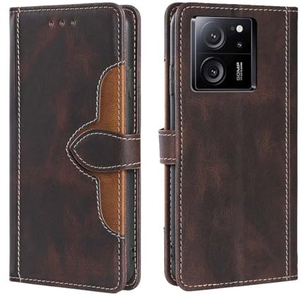 GOKEN Coque Folio Cuir Étui pour Xiaomi 13T / Xiaomi 13T Pro, Antichoc Portefeuille Housse vec Fentes pour Cartes, PU/TPU Bumper Protection Case Cover Fermeture Magnétique/Marron