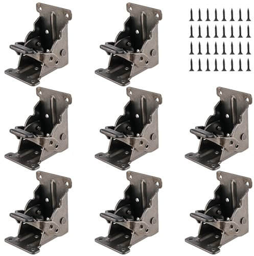 MOUYAT 8 Pack 68 x 63 x 50mm Foldable Support Brackets, 0-90 Degree Folding Hinge Self-Locking Hinge with Screws, Table Legs Extension Support for DIY Folding Table, Bed, Workbench