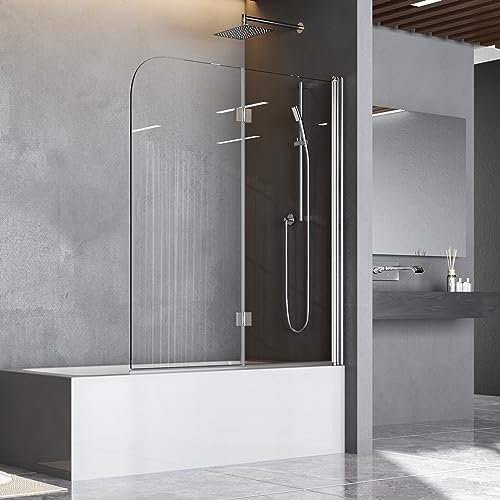 Duschwand für Badewanne 110 x 140 cm Badewannenfaltwand 2-teilig Faltbar Duschtrennwand 6mm Nano Glas Silber Faltwand Duschabtrennung