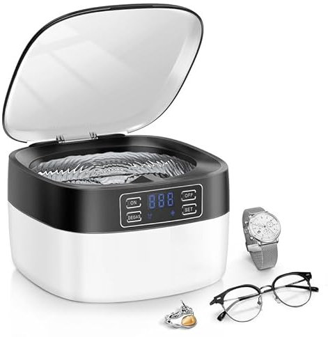 Ultraschallreinigungsgerät Ultraschallreiniger Ultraschallgerät 750ml Schallreiniger mit Digitalem Timer für Schmuck, Brillen, Uhren, Halsketten, Rasierer, Zahnersatz, Weiß