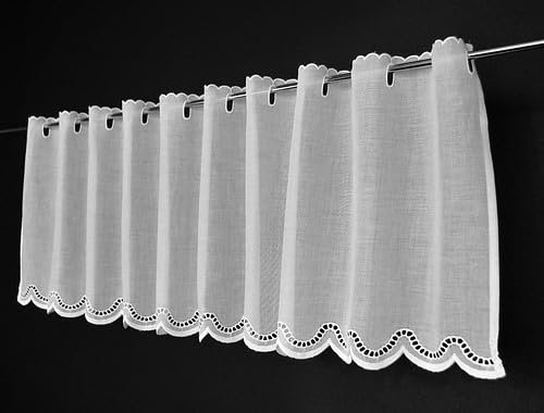 Gardinen Kranzusch Scheibengardine Batist gebogter Abschluss 27x105 cm H/B Weiß Bistrogardine Vorhang Küche 1er Pack