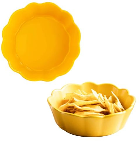 TYMYYS Petit Plat De Cuisson, Ensemble De 2, Casserole Ronde En Céramique Colorée, Petit Plat à Tarte En Céramique Allant Au Four-jaune-17.5x17.5x5.5cm, 550ml