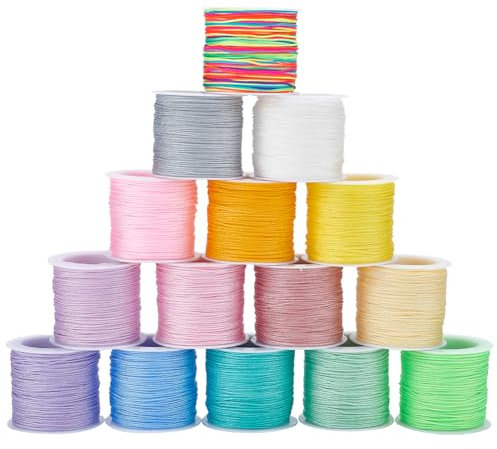 WADORN Filo per Perline in Nylon A 15 Colore, 820 Metri 0.8mm Cavo di Nylon Annodato Cinese Corda di Nylon per Braccialetti Filo di Nylon per Collana di Braccialetti Intrecciati Creazione di Gioielli