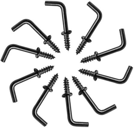 Biaungdo Paquete de 100 ganchos de 1,27 cm de largo, ganchos negros de rosca pequeños en forma de L, ganchos de tornillo en ángulo recto, ganchos de tornillo mini autorroscantes para colgar